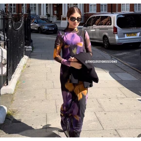 MANGO Fitted Floral Maxi Dress NWT | Multicolor High Neck Long Sleeve - Picture 11 of 16